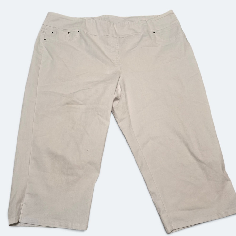 Ruby Rd Woman Size 24W White Pull On Capri Pants Stretch Denim Cropped Trousers